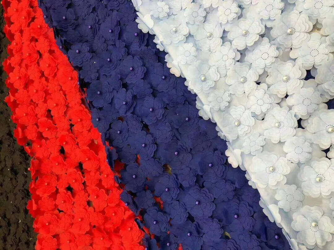 

New Fashionable Heavy Beaded African French Lace Fabric With 3D Flowers On Tulle Embroidery Bridal Dress Lace FJ2209
