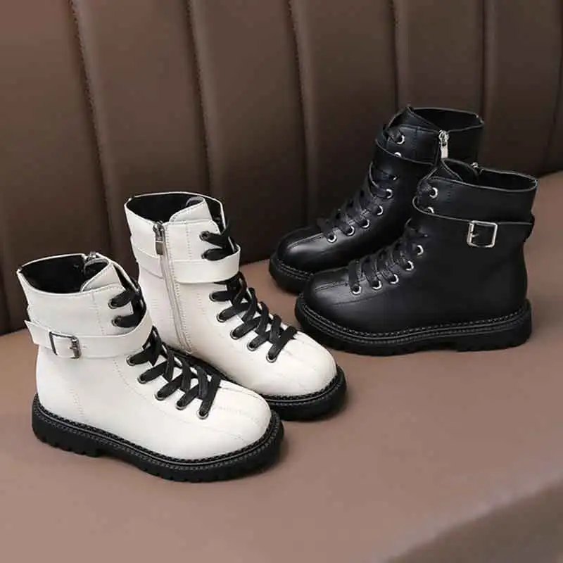 

Winter Spring Girls' Short Boots Children Boys Black Boots Classical Warm British Style Soft Flat Botas for Kids 27-37 Shoes
