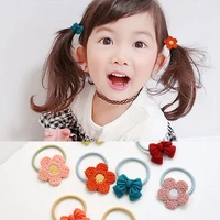 cute 16pcsset 2 5cm scrunchie hair accessories for girls bows wool crochet flowers kids toddlers hair ties rope bands hairbands