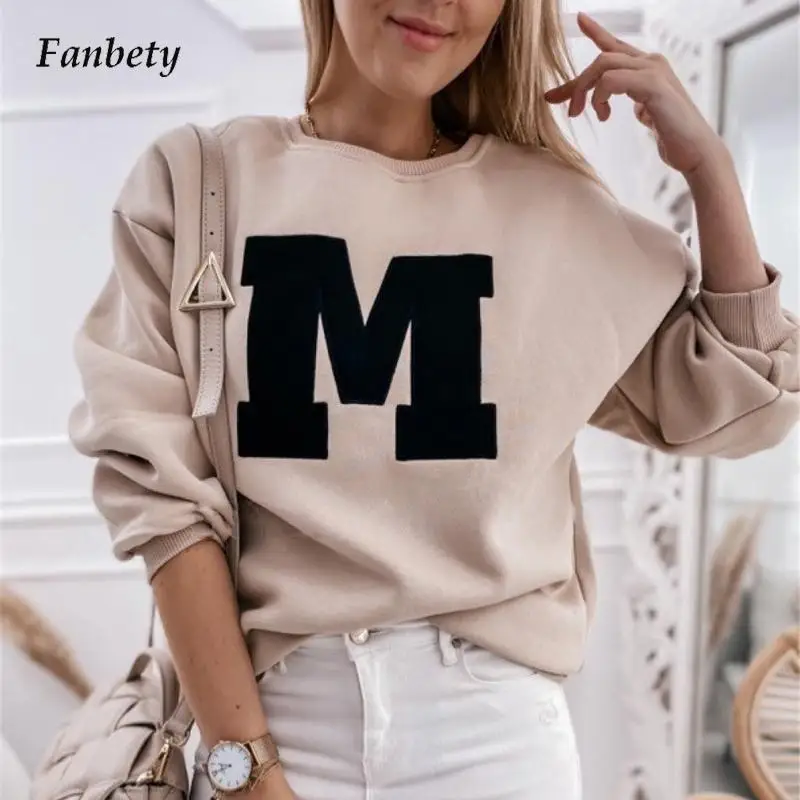 

Autumn Fashion Letter Print Lady Sweatshirt Casual O Neck Long Sleeve Pullover Tops Women Loose Sweatshirts Hoodies Streetwear