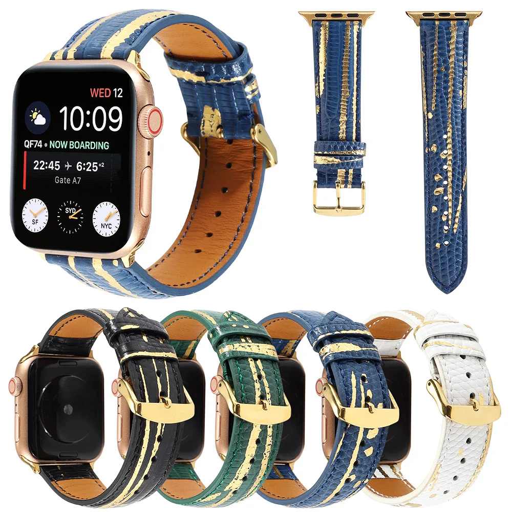 

Splash Golden Style Genuine Leather Strap for Apple Watch 7 Band Series 6 SE 5 4 3 Bracelet for Iwatch 41mm 45mm 40mm 44mm Belt