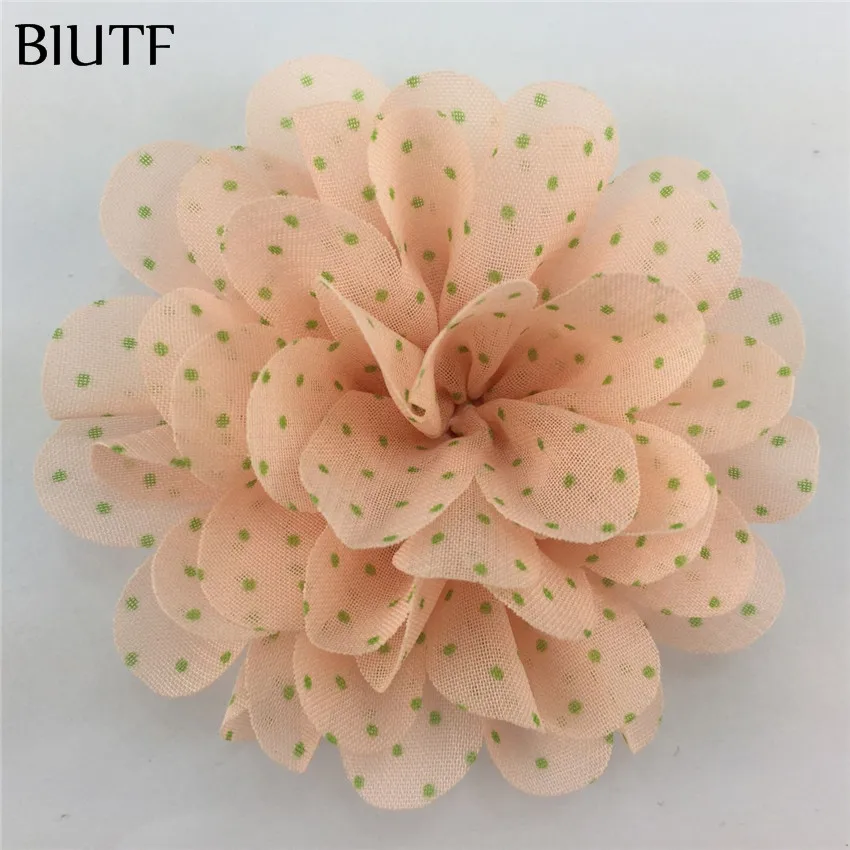 10 шт./лот 6 см Шифоновый Цветок в горошек с заколкой для волос Детская шикарная