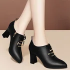 Женские туфли на высоком каблуке со шнуровкой, Осень-зима 2021, классические туфли с металлическим носком, черные туфли-лодочки, квадратные ботинки с застежкой-молнией