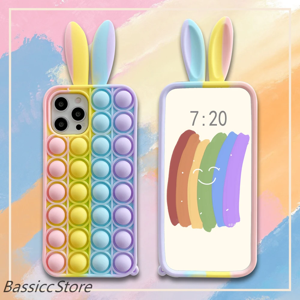 

Case For iPhone 11 12 Pro Max Case Decompression Redainbow Soft Silicon Rabbit Phone Shell For iPhone X XR XS Max 7 8 Plus Cover