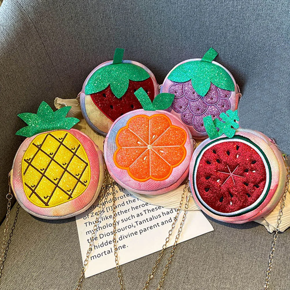 

Fashion Women Cartoon Fruit Crossbody Shoulder Messenger Bag Casual Ladies Chain Mini Handbags Round Purse 2021 new