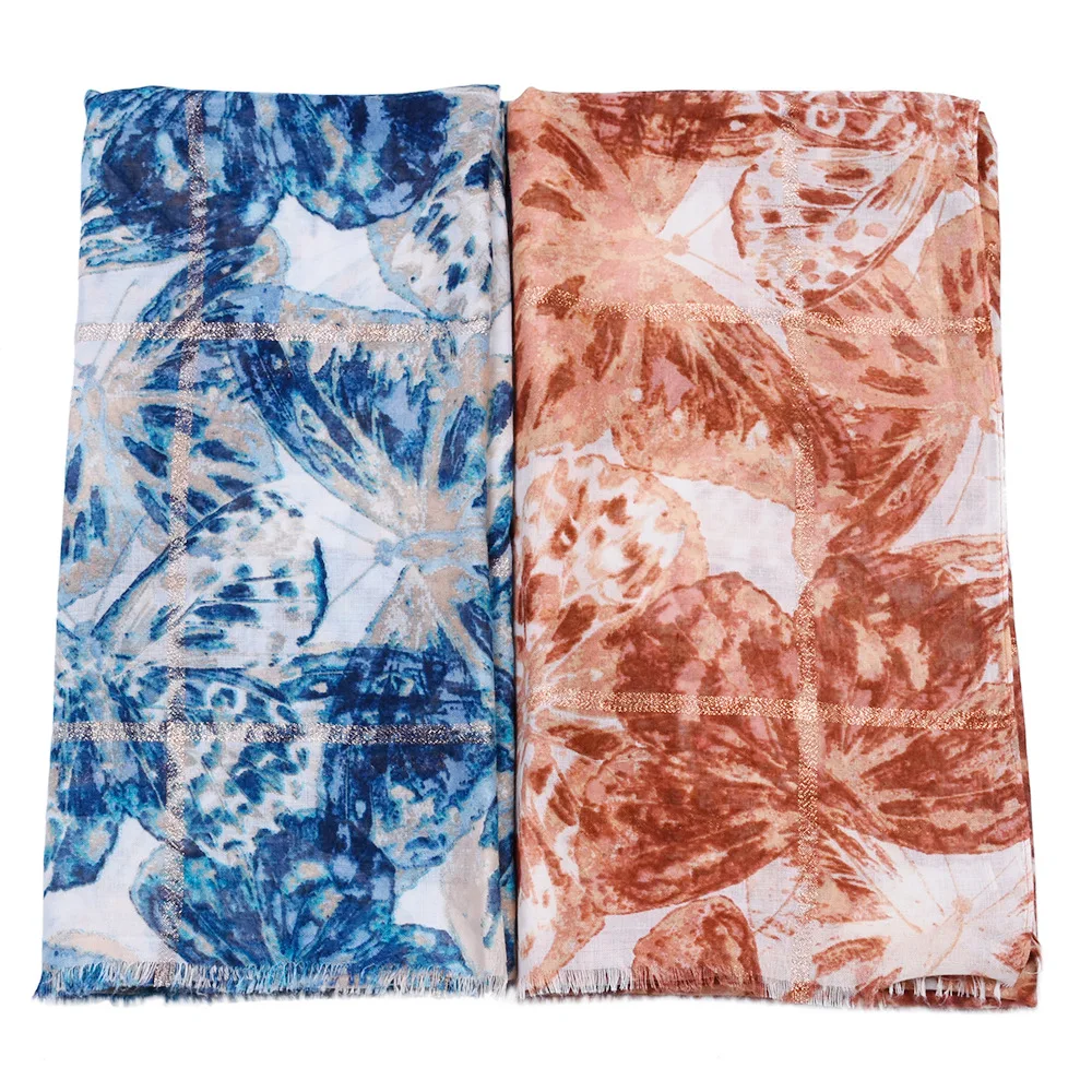 

KMS Spring and Autumn New Golden Silk Butterfly Printed Cotton Scarf 180*90cm