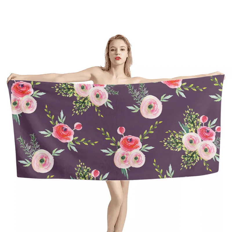 

PHAYON Sea Beach Towel Quick-dry Microfiber Bath Towels Cushion Rose Flower Printting Bath Towel Yoga Mat Beach Towel