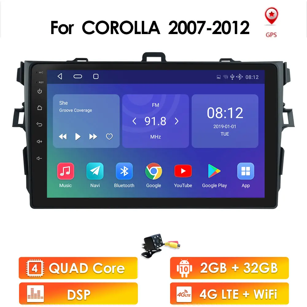 Автомагнитола 2 din android 10 мультимедийный плеер для Toyota Corolla E140/150 2007 2008 2009 2010 2011 2012 2013