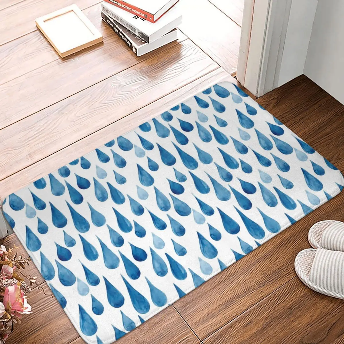 

Watercolor Rain Drops Doormat Carpet Mat Rug Polyester PVC Anti-slip Floor Decor Bath Bathroom Kitchen Bedroom 40x60