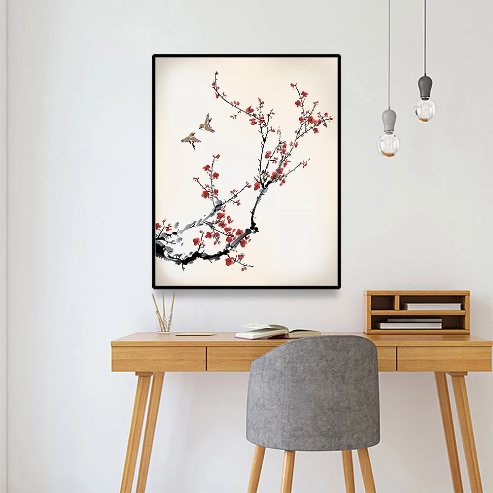 Китайский стиль цветок сливы холст живопись каллиграфический домашний декор