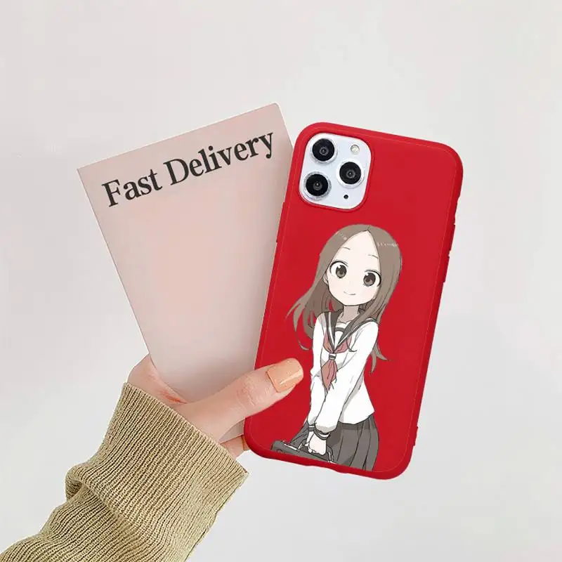 

Anime Teasing Master Takagi-san Phone Case Candy Color Red for iPhone 11 12 pro XS MAX 8 7 6 6S Plus X 5S SE 2020 XR