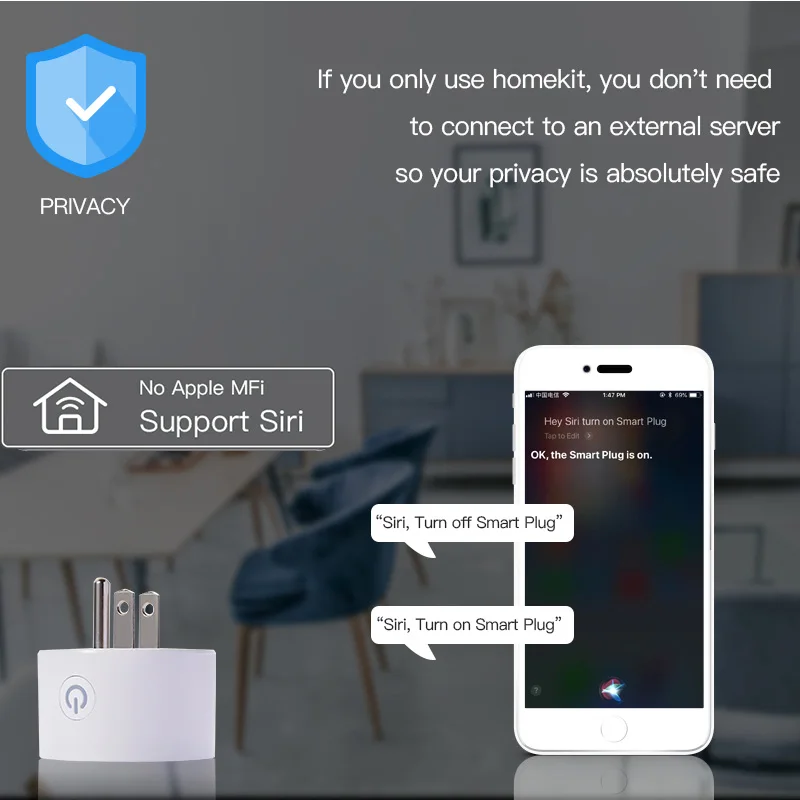 Умная Беспроводная розетка с голосовым и таймером Поддержка Siri (без Apple MFI)/Smart