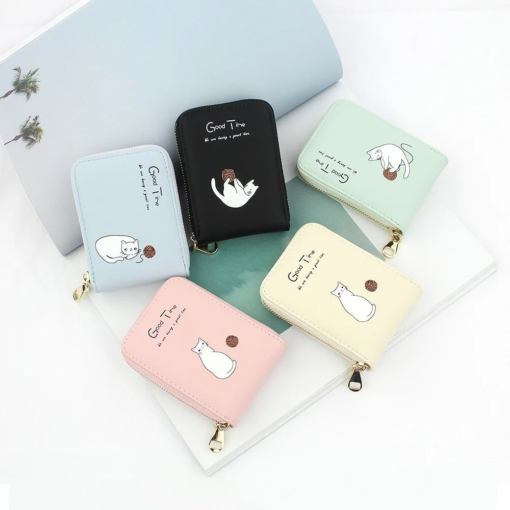 Милый Кот Для женщин для кредитной карты держатель карт женский кожаный бумажник