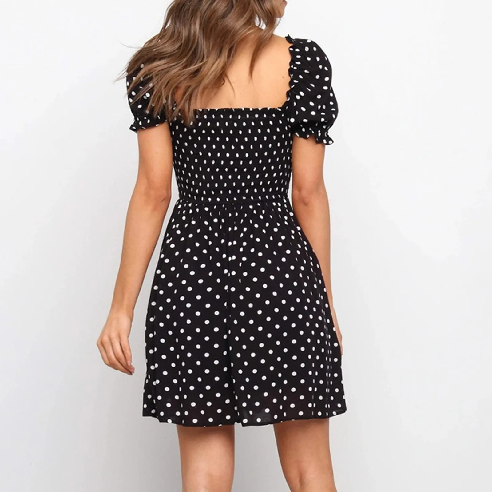 

Dresses For Women 2020 Fashion Loose Backless Spring And Summer Bubble Sleeve Square Neck Print Dress
