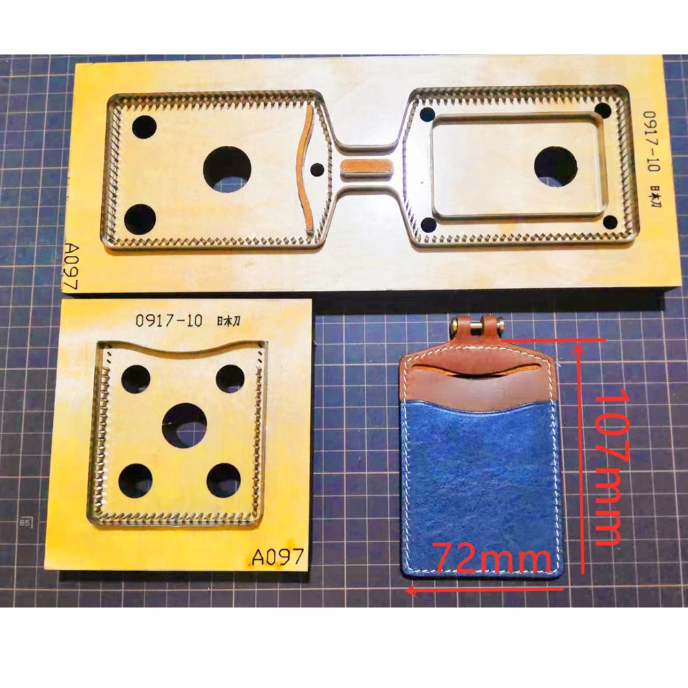 

Kit de herramientas de mano de molde de cuchillo hueca de metal troquelado con tarjetero de cuero para manualidades 107x72mm