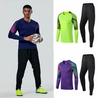 new men goalkeeper jersey set longsleeve protections soccer uniform dark blue green purple color trainning doorman suit