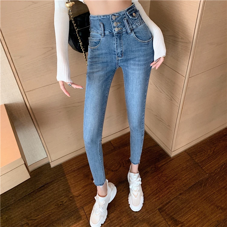 

Pantalones vaqueros de cintura alta para mujer, Vaqueros ajustados de algodn elstico, para verano y oto o