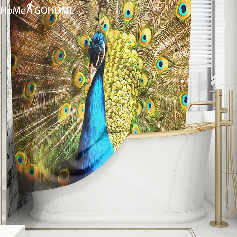 Акварель Павлин Водонепроницаемая занавеска для душа 3D Mildewproof ванная комната