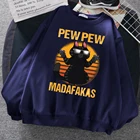 Толстовка с капюшоном с надписью Double Gun Cat Pew Madafakas, мультяшная уличная одежда для мужчин, модные повседневные спортивные костюмы, удобная флисовая толстовка