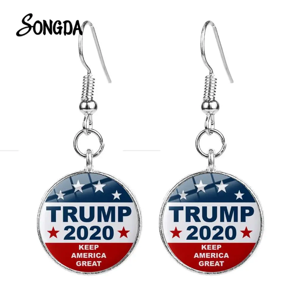 Коллекция 2020 серьги с изображением Дональда Трампа из стекла надписью Keep America Great