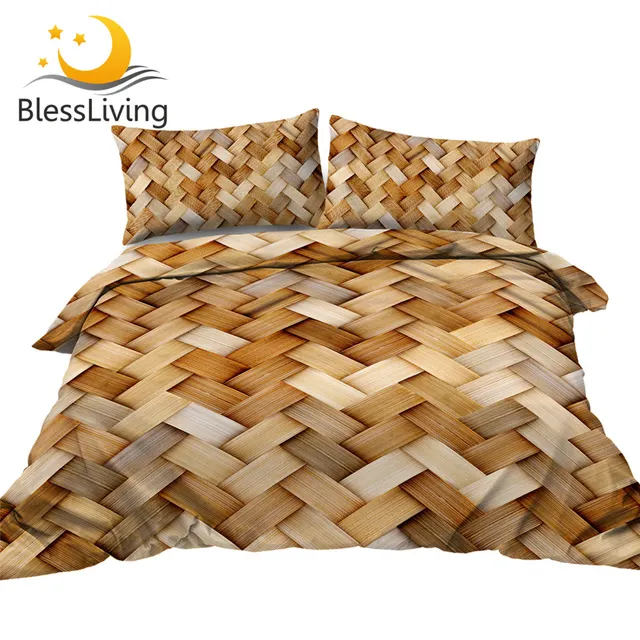 BlessLiving 3D Bedding Set Wicker Rattan Comforter Cover Nature Luxury Bed Set Summer Home Textiles 3pcs Vivid Quilt Cover 1
