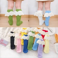 baby girls knee high socks angel wing autumn cotton socks solid candy color kids toddler short socks for girls
