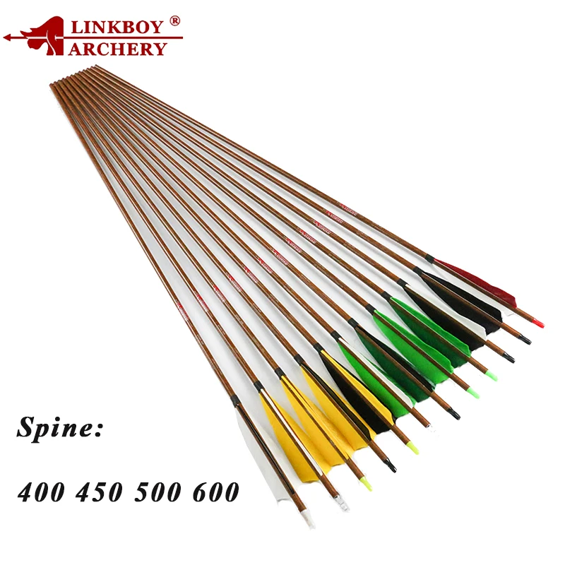 Linkboy 12 шт. карбоновые стрелы для стрельбы из лука деревянные кожи 32 &quotSP600 5 дюймов