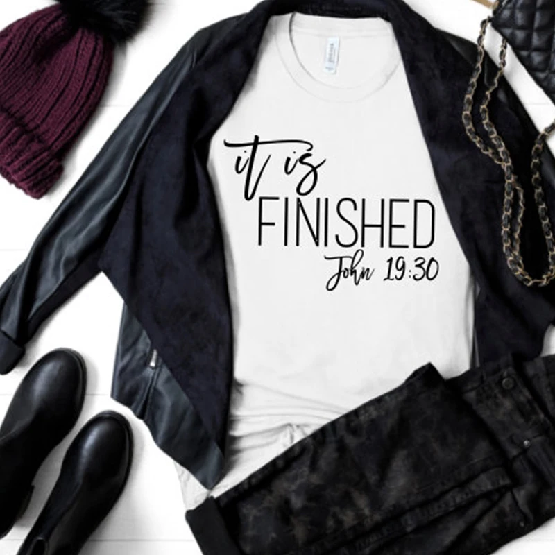 

Faith Slogan Shirts Bible Tumblr Tees Girl Summer Tops It Is Finished Cross Women Tshirt Christian T-shirt