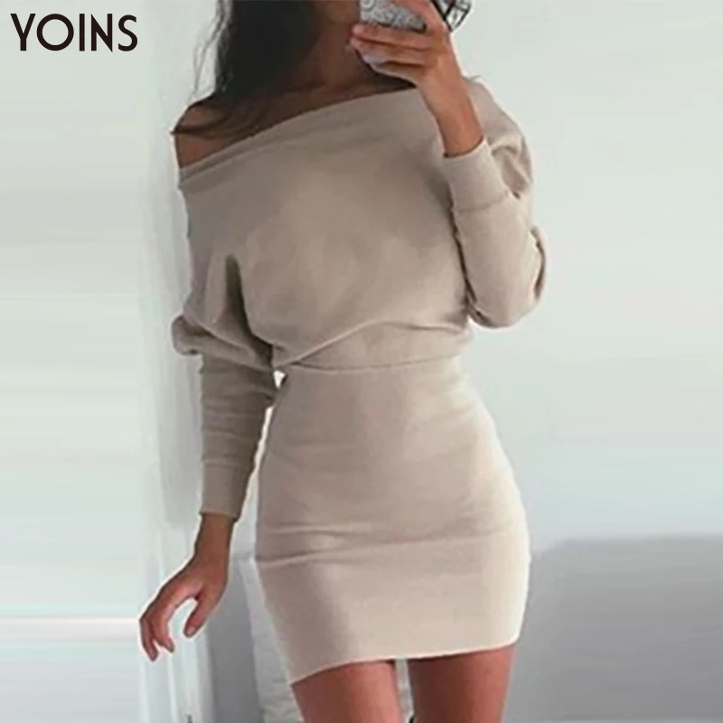 Фото YOINS сексуальное платье с открытыми плечами облегающее мини Повседневное
