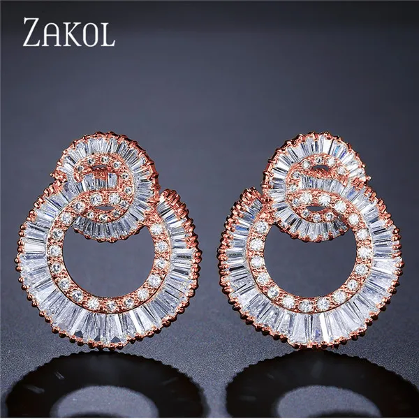 Женские серьги пусеты ZAKOL белого цвета с кубическим цирконием FSEP371|stud earrings|zircon stud