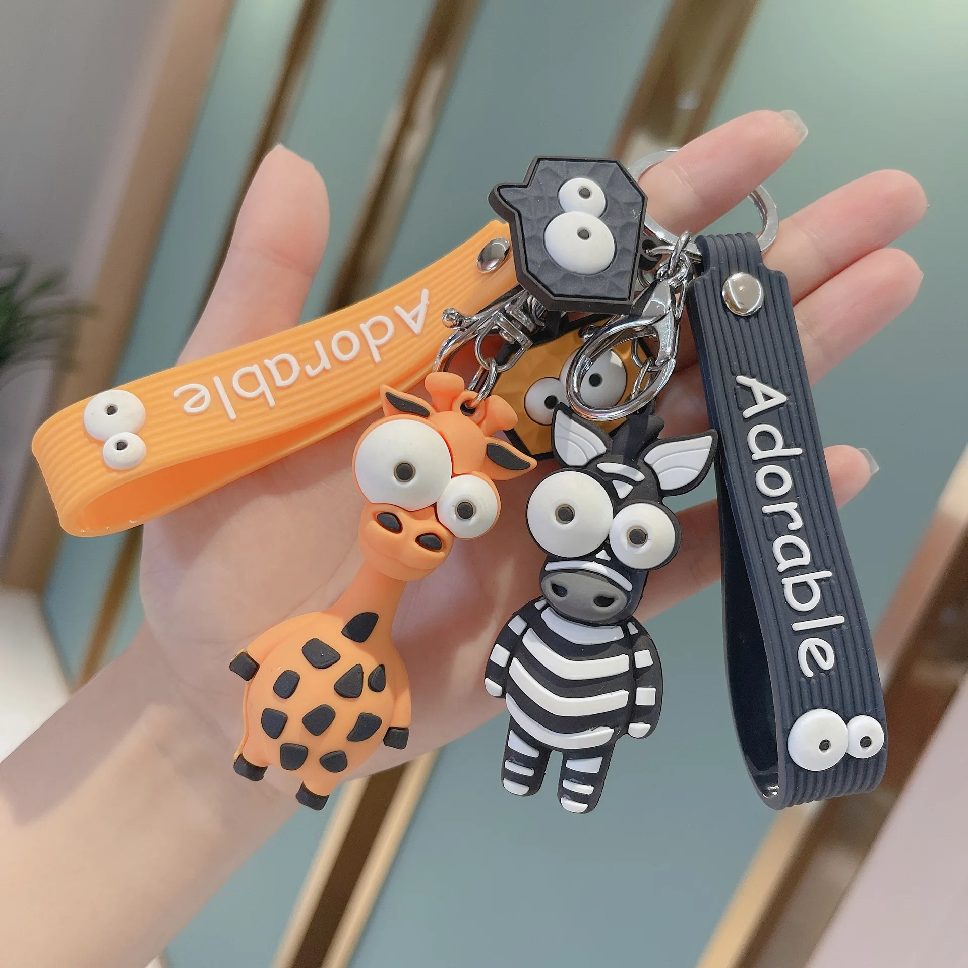 

New Cartoon Key Chain PVC Zebra Giraffe Funny Toy Keychain Car Key Ring Birthday Gifts For Children