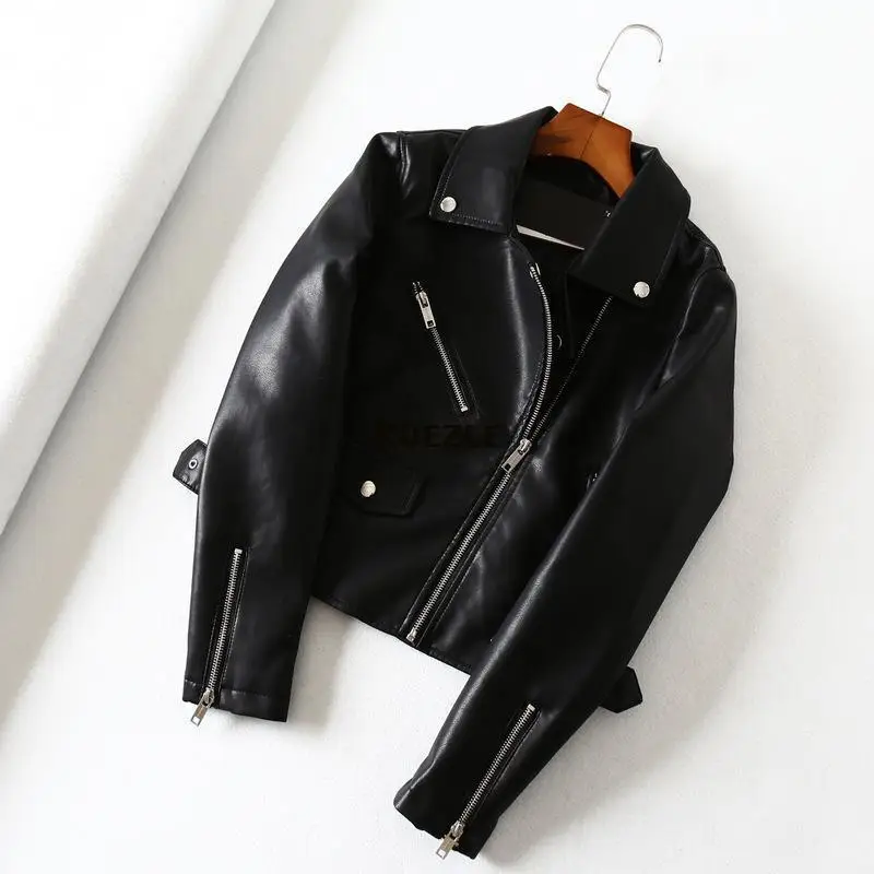 

Camisa Elegant Women Leather Jacket Coat 2020 Fall Fashion Zipper Jacket Coat Woman Black PU Leather Jacket Overcoat Coats XL
