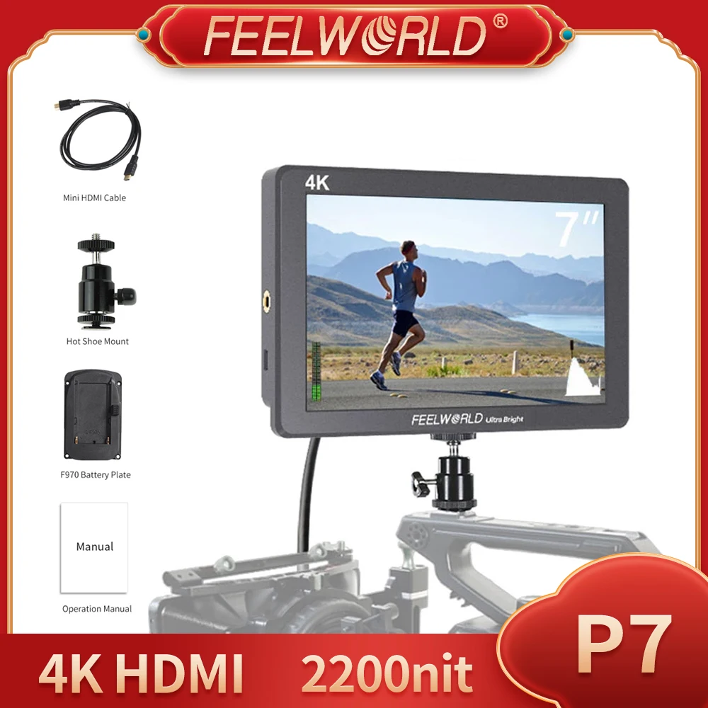 

Монитор FEELWORLD P7, 7 дюймов, IPS 2200nit, ультра яркий, камера 4K HDMI, DSLR монитор, алюминиевый корпус, выход постоянного тока на батарею