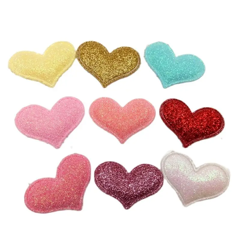 

20pcs/lot sew on Glitter felt patches for clothes 2.8x3.8cm heart shape Padded Applique for scrapbooking accessories