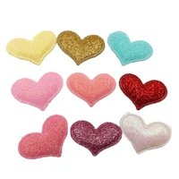 20pcslot sew on glitter felt patches for clothes 2 8x3 8cm heart shape padded applique for scrapbooking accessories