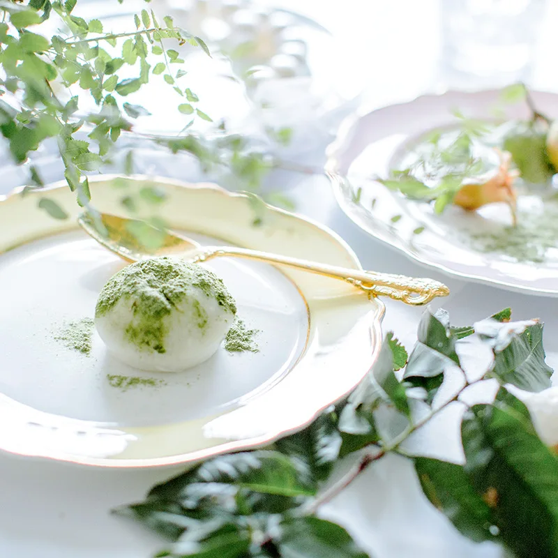 Золотая инкрустация керамическая тарелка форма цветка Десерт Фрукты стейк набор