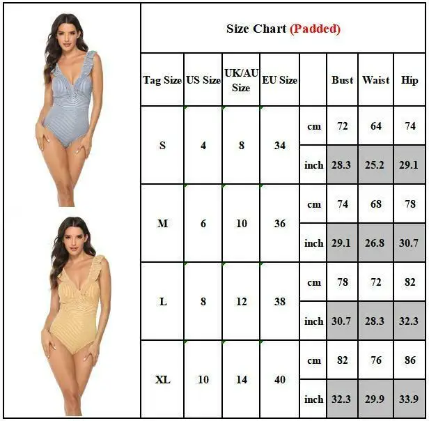 

Women V Neck Monokini Ruffle Strap Padded Bikini Beach Swimsuit Bathing Suit Swimwear Swimming Clothes Striped