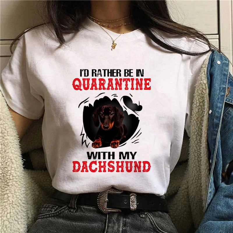 

Personal Stalker Dachshund Print Women's Summer T-shirt Short Sleeve Graphic Tees Women Dog Lover Streetwear Tumblr Clothes Tops