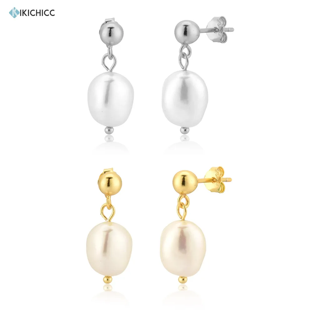 

Kikichicc 925 Sterling Silver Gold Irregular Pearl Drop Earring Women Fashion Luxury Crystal Jewelry For Women Fashion
