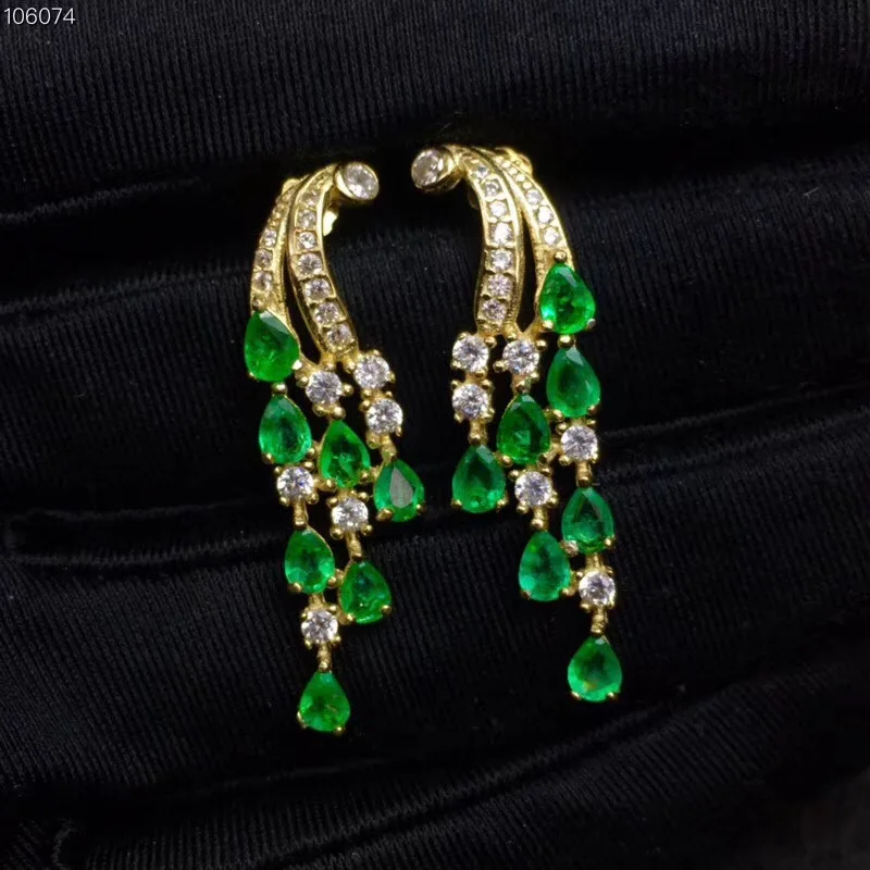 2019 new Solid 925 Sterling Silver Green Emerald Jewelry for Women Wedding Drop Earrings