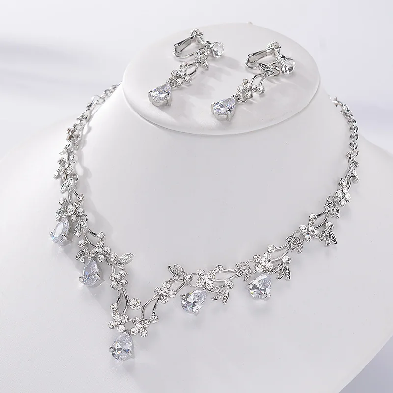 SLBRIDAL стразы кристаллы кубический циркон Свадебный комплект ювелирных изделий Свадебный CZ Цепочки и ожерелья серьги банкетный комплект ювелирных изделий для подружек невесты