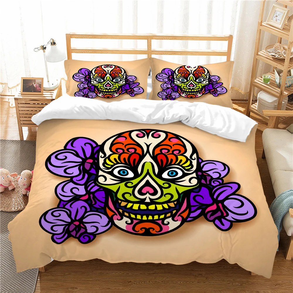 

Комплект постельного белья с рисунком черепа и цветов