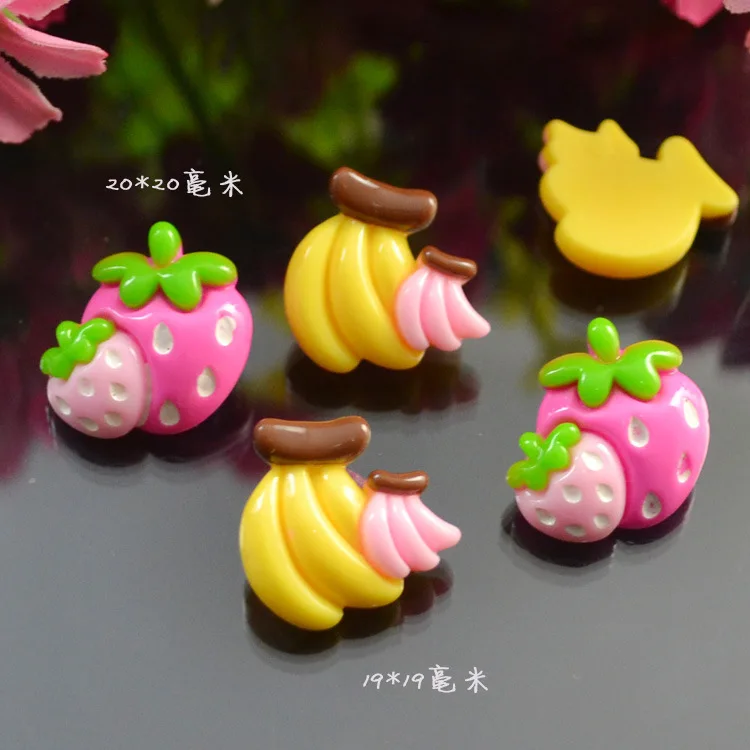 Симпатичные Клубника банан Кабошон из смолы с плоской задней стороной Скрап