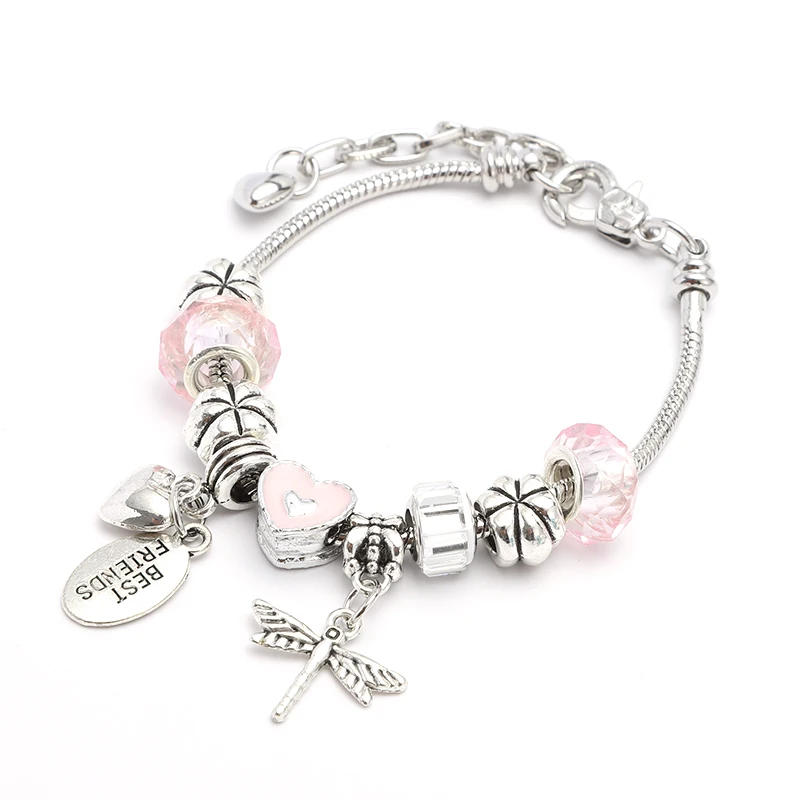 pink Модные Амулеты Браслет с подвесками для женщин Кристалл Кулон Фея Украшения, браслеты с бусинами Pulseras - Окраска металла: pink