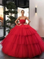 strapless tulle tiered ball gown quinceanera dresses pleated 2022 sexy customized long prom party evening gowns