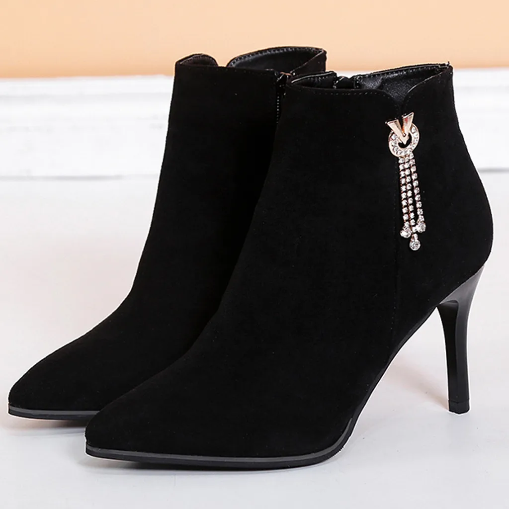 

SAGACE Boots Women Fashion Ankle Pointed Toe Pearl Short Boots Women's Boots Winter Boots Women Thin Heels Shoes Ankle Boots