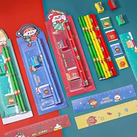 5pcs christmas stationery set pencil sharpener eraser ruler set gift for kids school office writing supplies