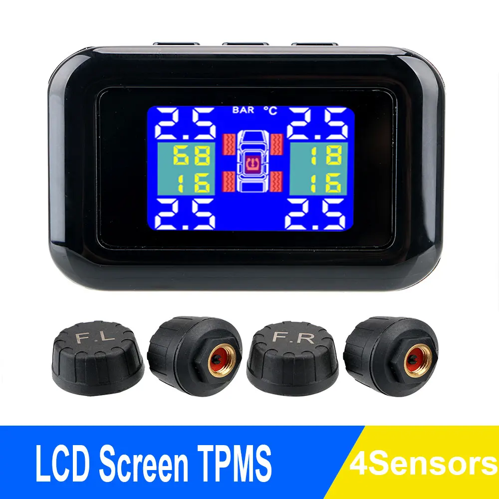 

LCD Screen Display 4 External Sensors TPMS Car Tire Pressure Alarm Monitor System Cigarette Lighter Plug Audible Warning
