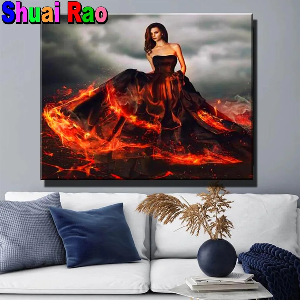 Алмазная 5d-картина Красная пламеняющая женщина сделай сам полное круглое