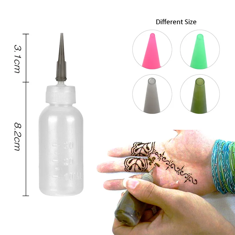 4 бутылки 16 наконечников набор бутылок аппликаторов Jagua Henna для тату краски тела 1